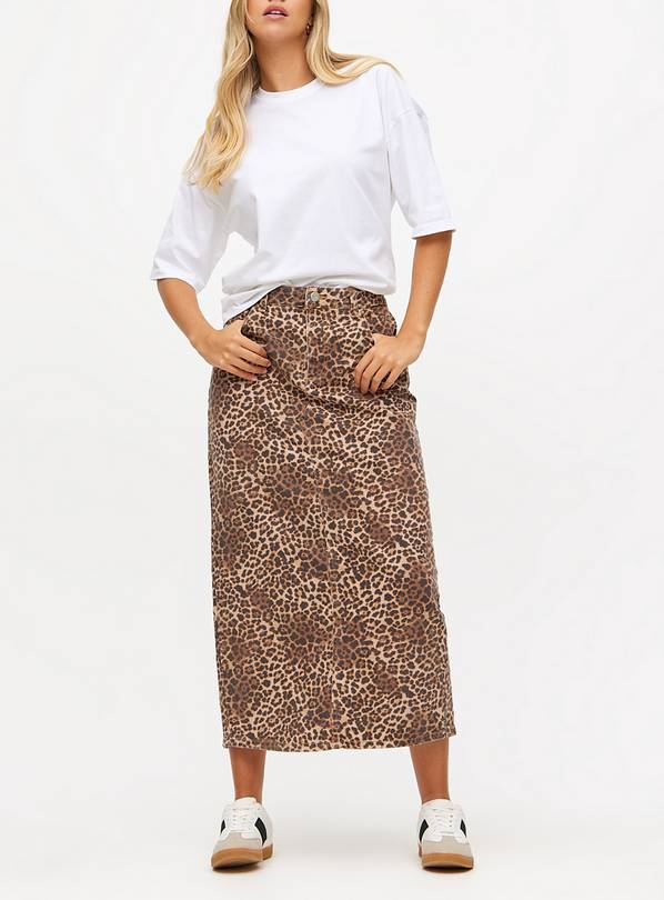 Leopard Denim Midi Skirt 10